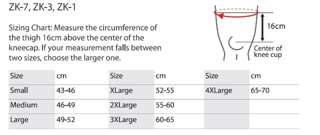 Zamst ZK Knee Support Size Guide